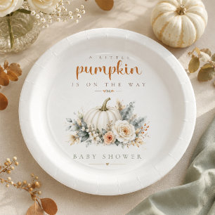 Little Pumpkin Baby Shower Fall Paper Plate