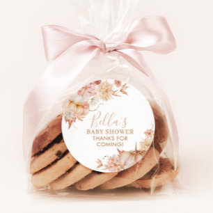 Little Pumpkin Baby Shower Fall Pink Floral Favour Classic Round Sticker