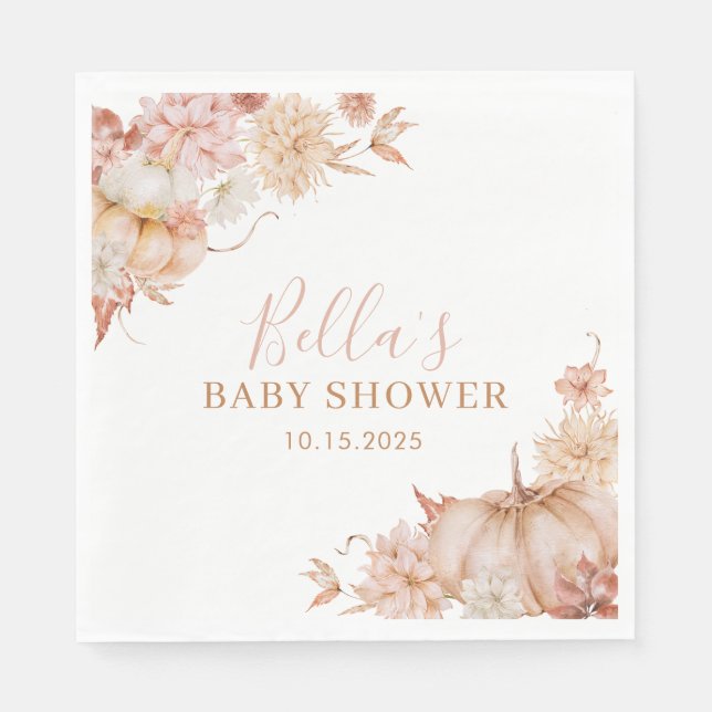 Little Pumpkin Baby Shower Fall Pink Floral  Napkin (Front)