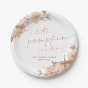 Little Pumpkin Baby Shower Fall Pink Floral Paper Plate