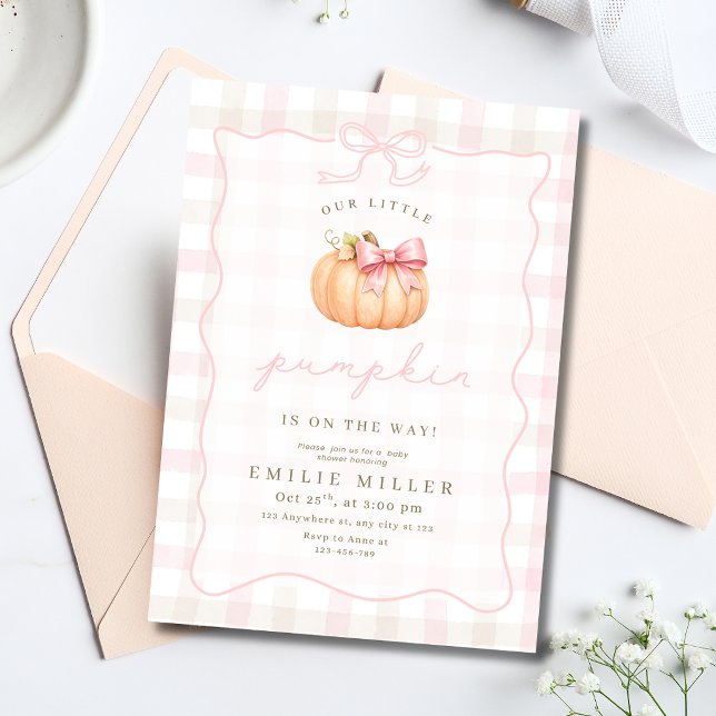 Little Pumpkin Baby Shower Fall Pink Pumpkin Bow Invitation (Creator Uploaded)