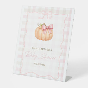 Little Pumpkin Baby Shower Fall Pink Pumpkin Bow Pedestal Sign