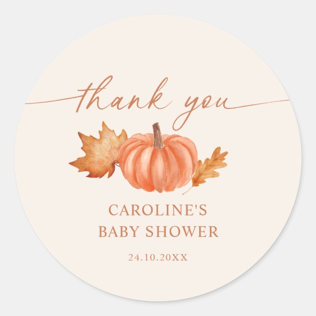 Little Pumpkin Baby Shower Fall Thank You Classic Round Sticker (Front)