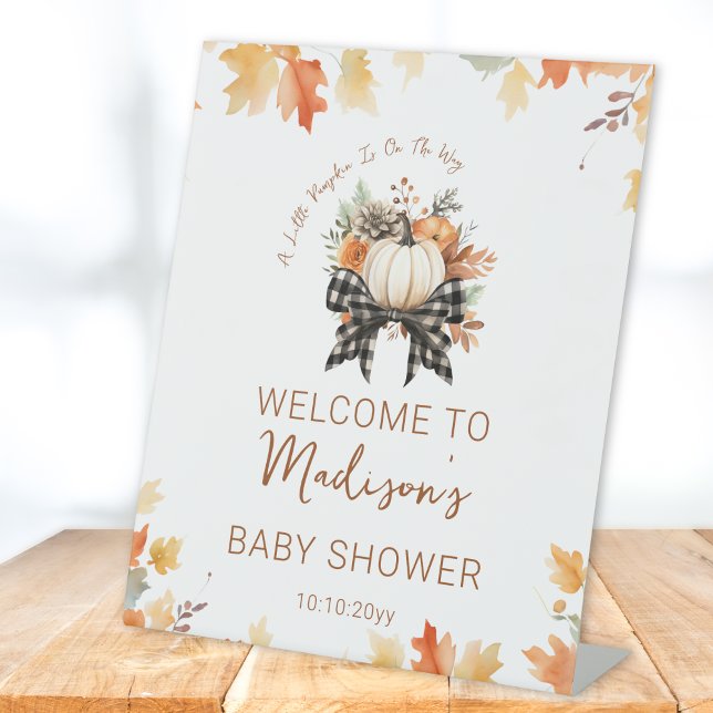 Little Pumpkin Baby Shower Floral & Plaid Welcome  Pedestal Sign (Creator Uploaded)