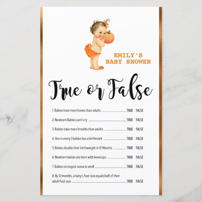 Little Pumpkin Baby Shower Game PRINTED (Front)