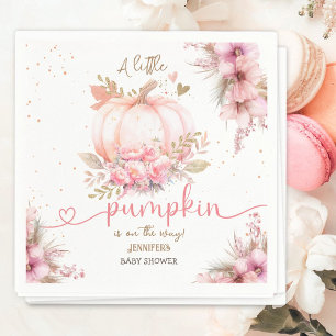 Little Pumpkin Baby Shower Girl Pink Fall Paper Napkin
