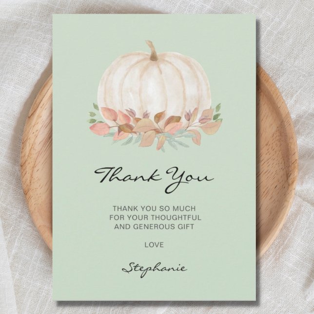 Little Pumpkin Baby Shower Green Thank You Card (Creator Uploaded)