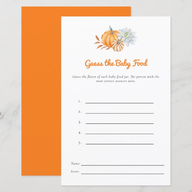 Little Pumpkin Baby Shower Guess Baby Food Game (Front/Back)