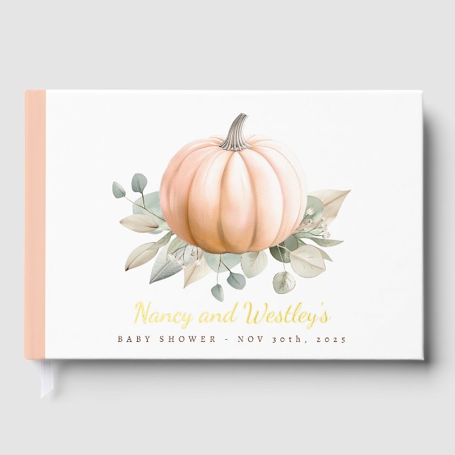 Little Pumpkin Baby Shower Guest Book Orange Fall (Front)