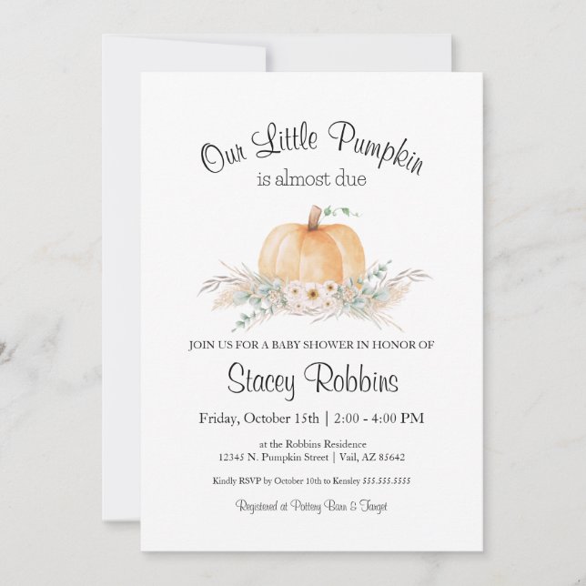 Little Pumpkin Baby Shower Invitation (Front)