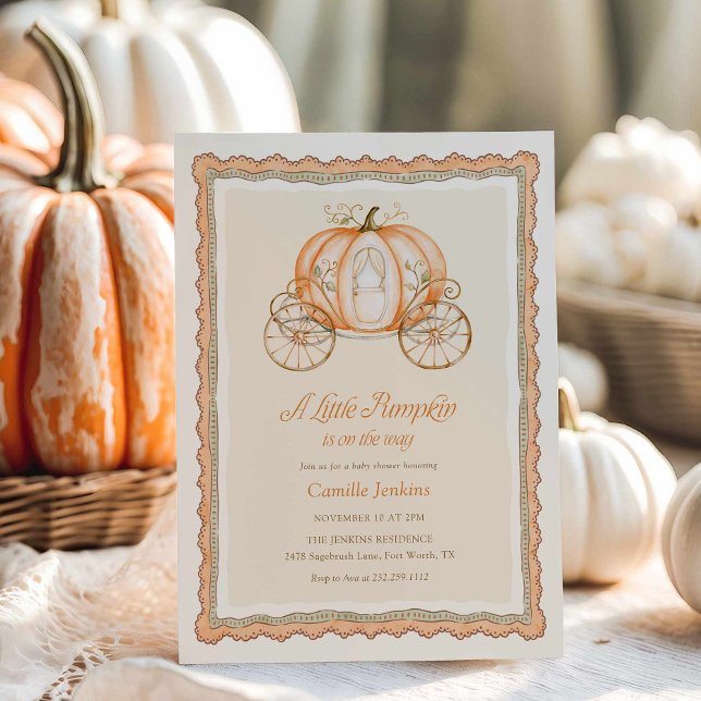 Little Pumpkin Baby Shower Invitation (Little Pumpkin is on the way Fall baby shower invitation)