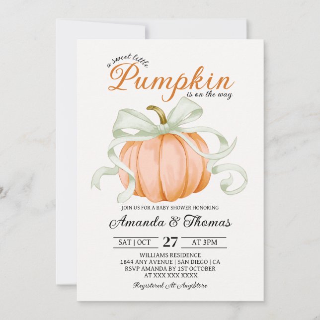 Little Pumpkin  Baby Shower Invitation (Front)
