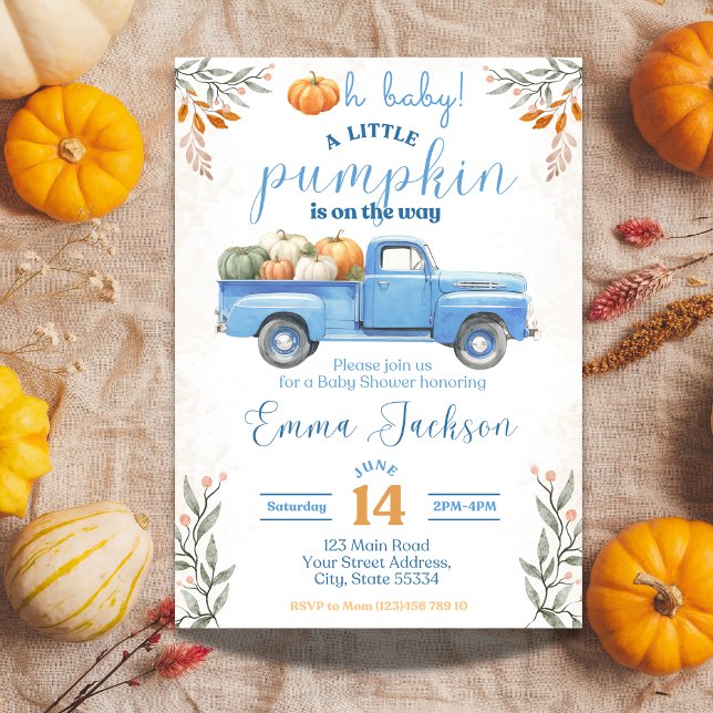 Little Pumpkin Baby Shower Invitation Blue Truck  (Creator Uploaded)