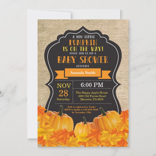 Little Pumpkin Baby Shower Invitation Card Burlap (Front)