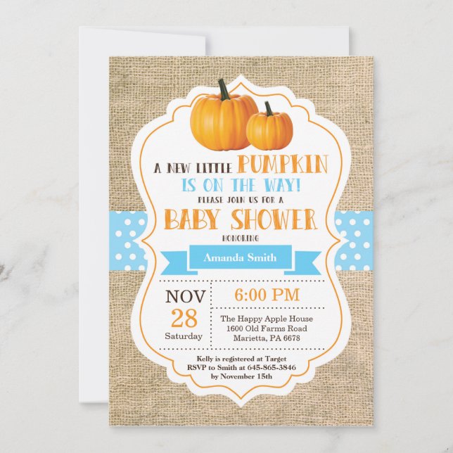 Little Pumpkin Baby Shower Invitation Card Burlap (Front)