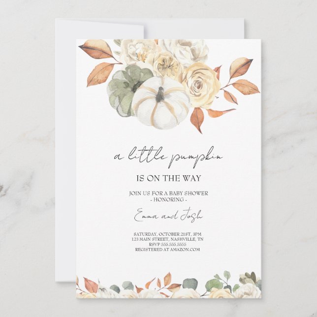 Little Pumpkin Baby Shower Invitation, Fall Invitation (Front)
