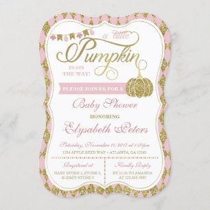 Little Pumpkin Baby Shower Invitation, Faux Gold Invitation