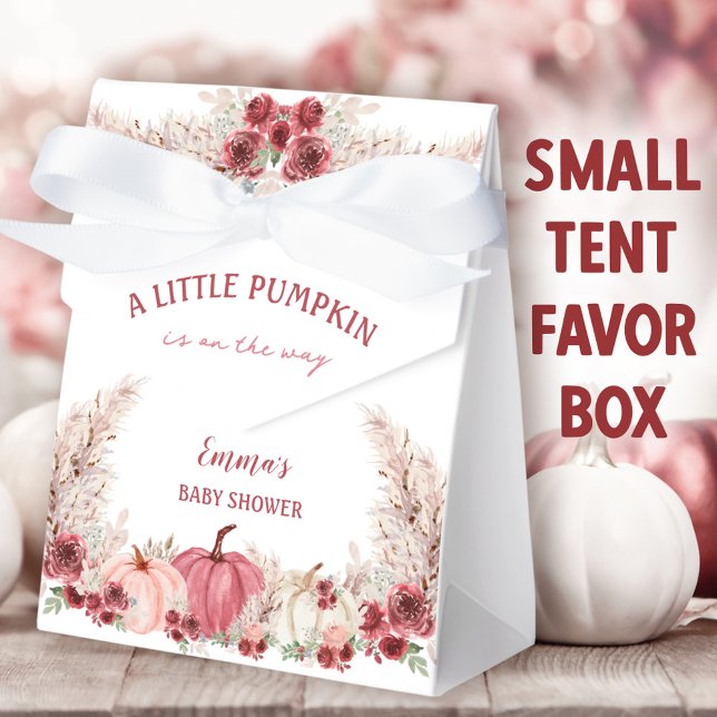 Little Pumpkin Baby Shower Marsala Pink Tent Favour Box (Little Pumpkin Small Tent Favor Boxes. You can choose from 2 sizes of these tent favor boxes.)