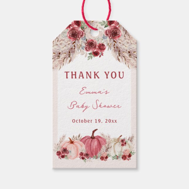 Little Pumpkin Baby Shower Marsala tags (Front)