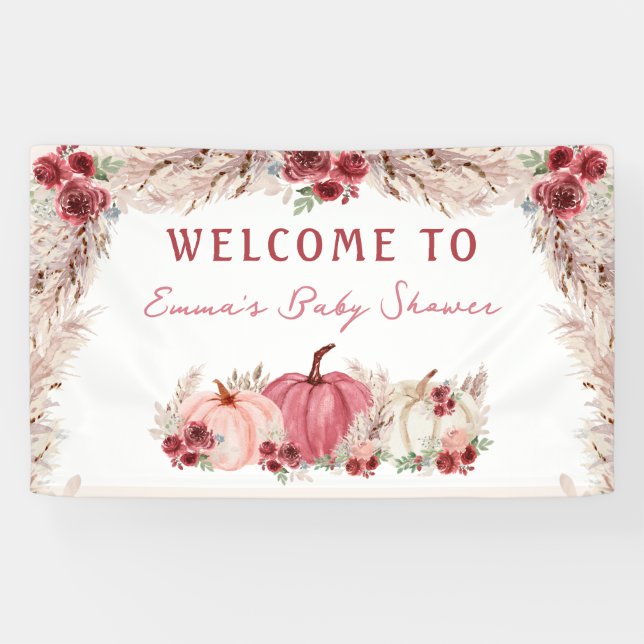 Little Pumpkin Baby Shower Marsala Welcome Banner (Horizontal)