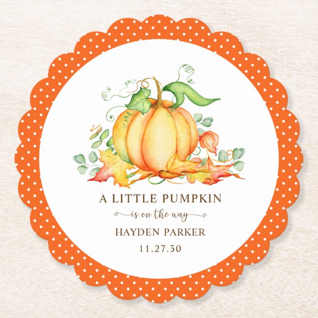 Little Pumpkin Baby Shower Paper Plate Coaster (Front)