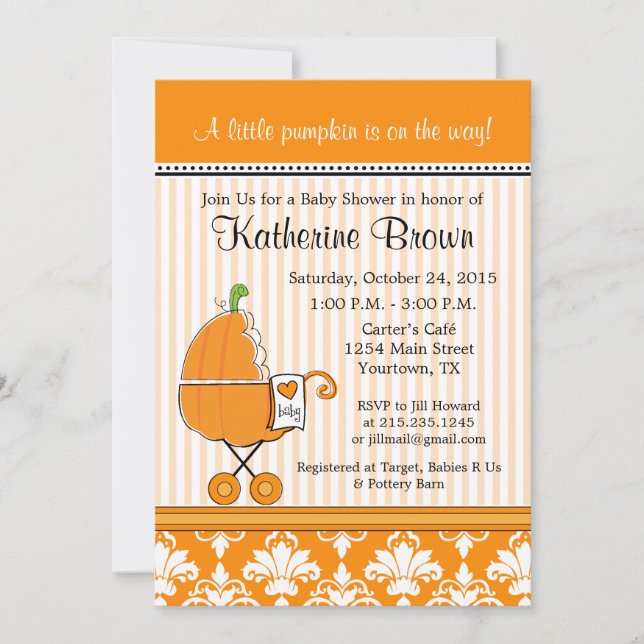 Little Pumpkin Baby Shower Party Invitation (Front)