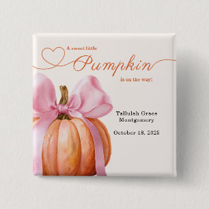 Little Pumpkin Baby Shower – Pink Bow Fall 15 Cm Square Badge