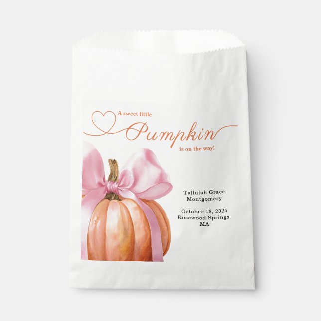 Little Pumpkin Baby Shower – Pink Bow Fall  Favour Bags (Front)