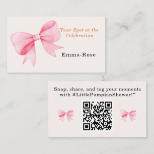 Little Pumpkin Baby Shower – Pink Bow Fall  Place Card