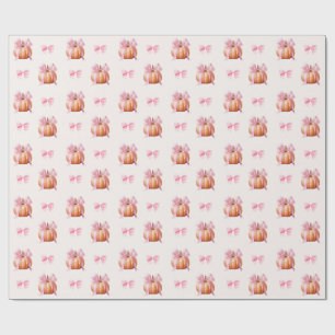 Little Pumpkin Baby Shower – Pink Bow Fall  Wrapping Paper