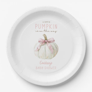 Little Pumpkin Baby Shower Pink Bow Paper Plate