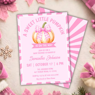 Little Pumpkin Baby Shower Pink Gingham Bow Invitation