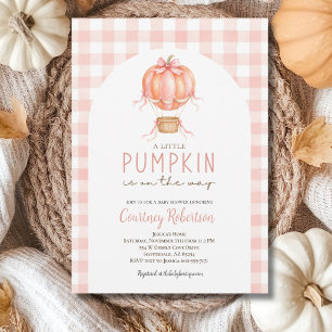 Little Pumpkin Baby Shower Pink Gingham Invitation