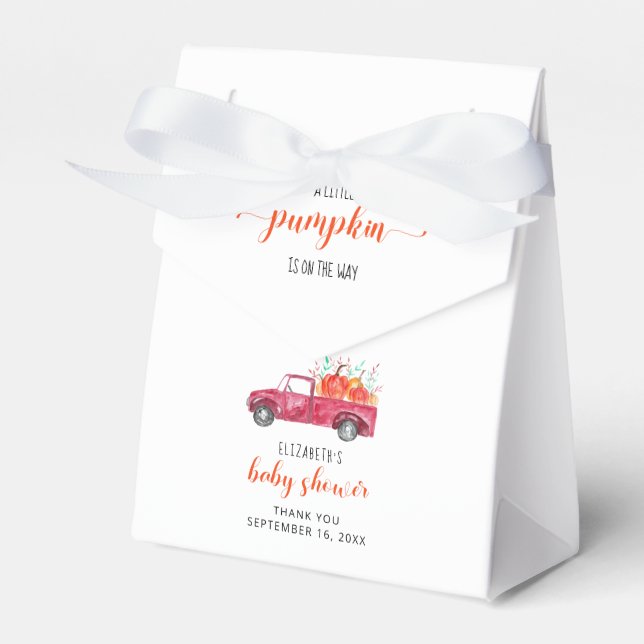 Little Pumpkin Baby Shower Red Truck Fall Autumn Favour Box (Front Side)