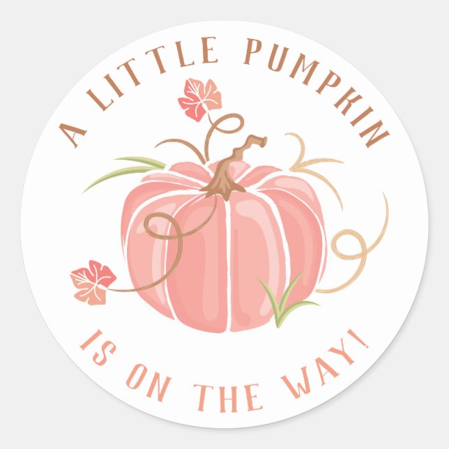 Little Pumpkin Baby Shower Sticker Girl (Front)
