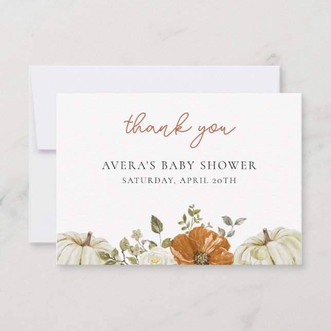 Little Pumpkin Baby Shower  Thank You Card (Front)