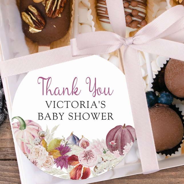 Little Pumpkin Baby Shower Thank You Classic Round Sticker (Fall baby shower thank you stickers from my Little Pumpkin collection)