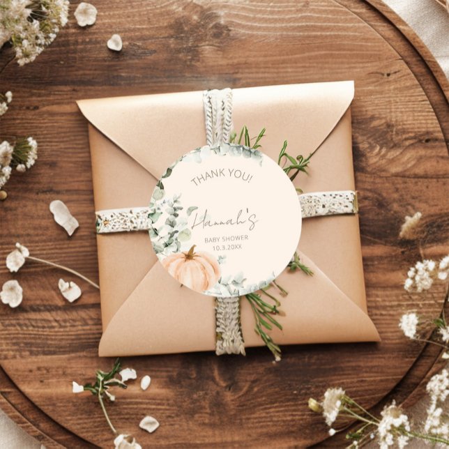 Little Pumpkin Baby Shower Thank You Favour Classic Round Sticker (Creator Uploaded)