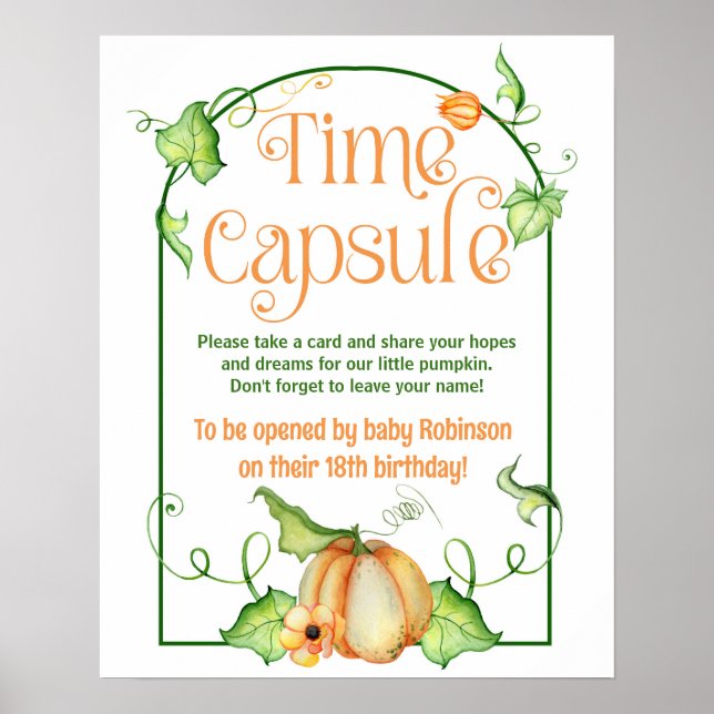 Little Pumpkin Baby Shower Time Capsule Sign (Front)