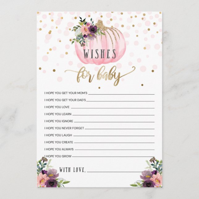 Little Pumpkin Baby Shower Wishes For Baby Advice Card (Front)