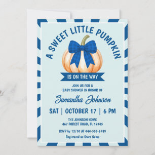 Little Pumpkin Baby ShowerBlue Gingham Bow Invitation