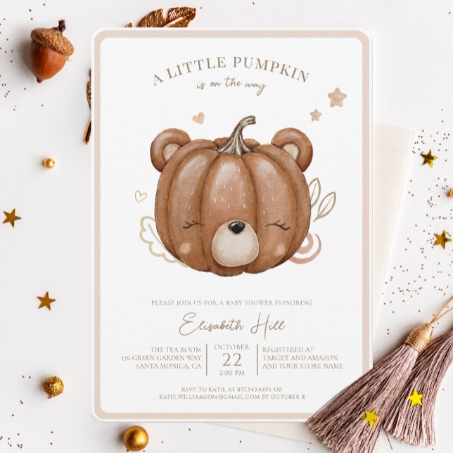 Little Pumpkin Bear Fall Baby Shower Neutral  Invitation (Creator Uploaded)