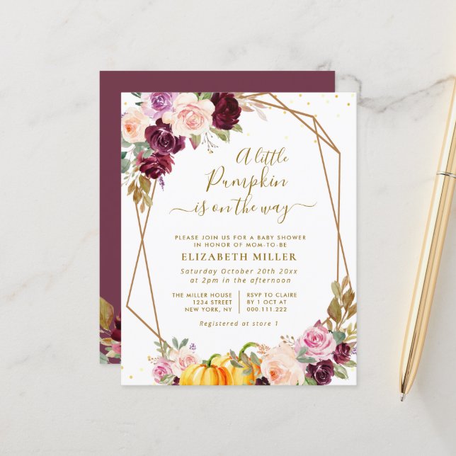 little pumpkin berry floral baby shower invite (Front/Back In Situ)