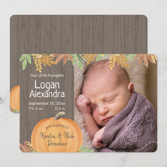 Little Pumpkin Birth Announcement (Front/Back)