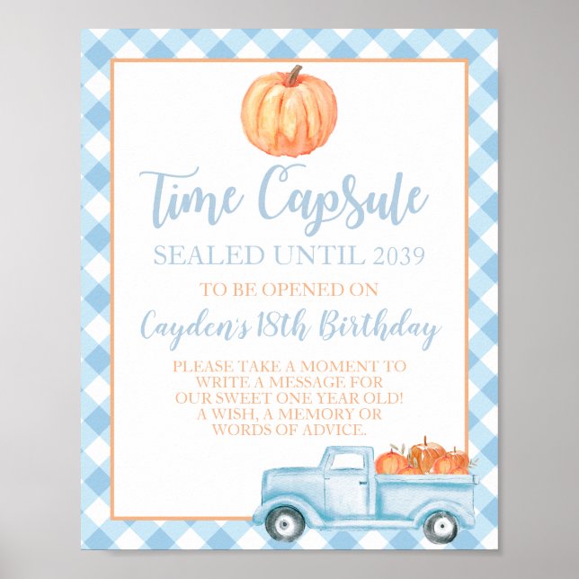 Little Pumpkin blue 1st Birthday Time Capsule Poster (Front)