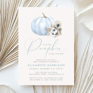 Little Pumpkin Blue Baby Boy Shower Invitation