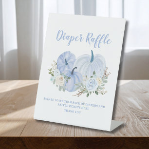 Little Pumpkin Blue Baby Shower Diaper Raffle Pedestal Sign