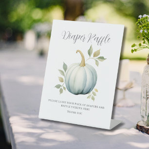 Little Pumpkin Blue Baby Shower Diaper Raffle Pedestal Sign