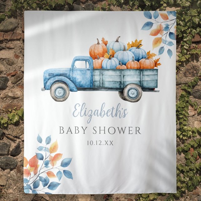 Little Pumpkin Blue Baby Shower Photo Backdrop Tapestry (Little Pumpkin Blue Baby Shower Photo Backdrop)