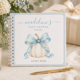 Little Pumpkin Blue Bow Baby Boy Shower Guest Book